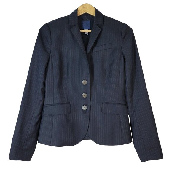 J. Crew Pinstripe Blazer Blue Size 4 Tall Notch 3-Button Single Super 120s Wool - Picture 2 of 10